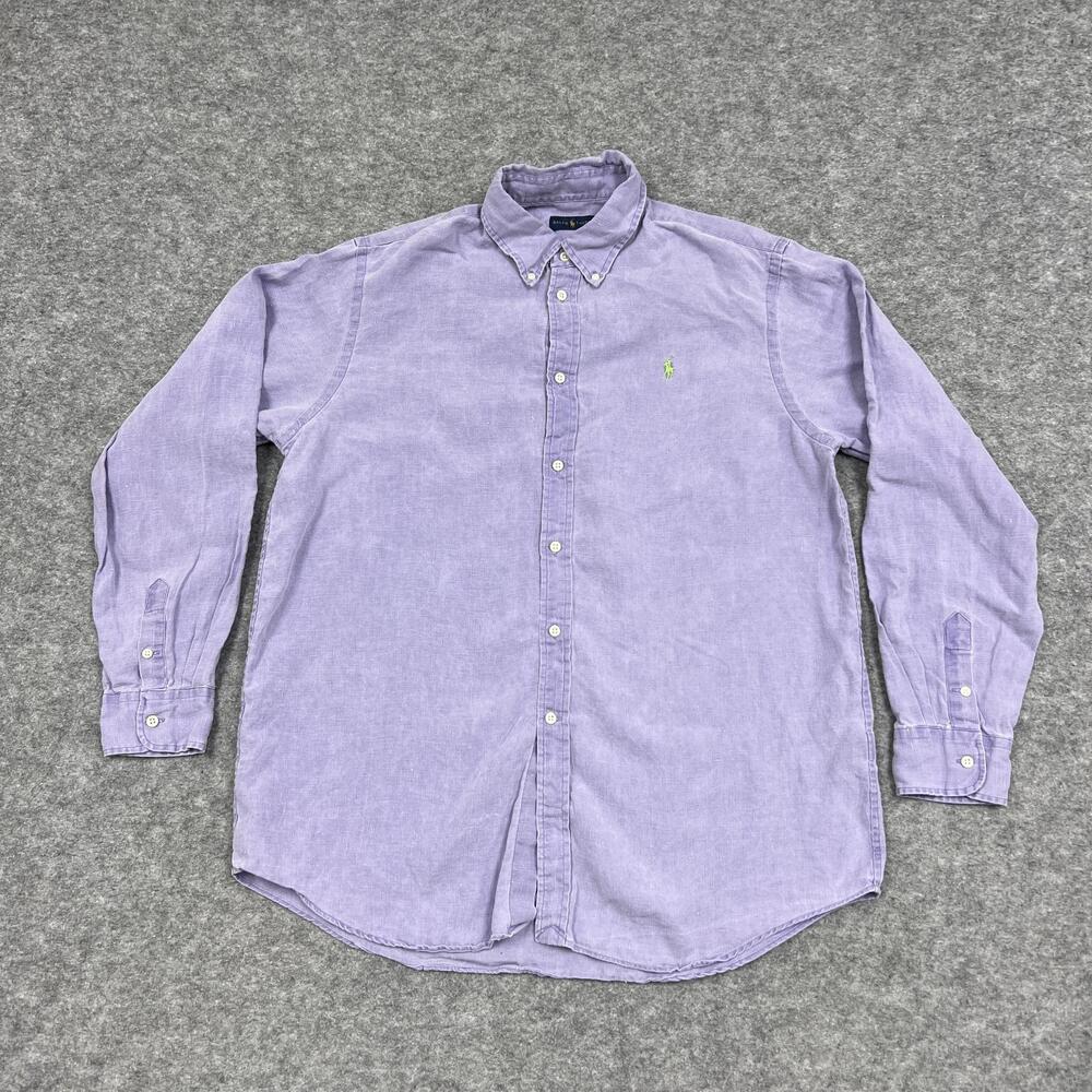 Ralph Lauren Shirt Mens XL Purple Linen Button Up Coastal Resort Beach Pony